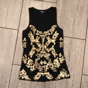 Gold sequin, black tank